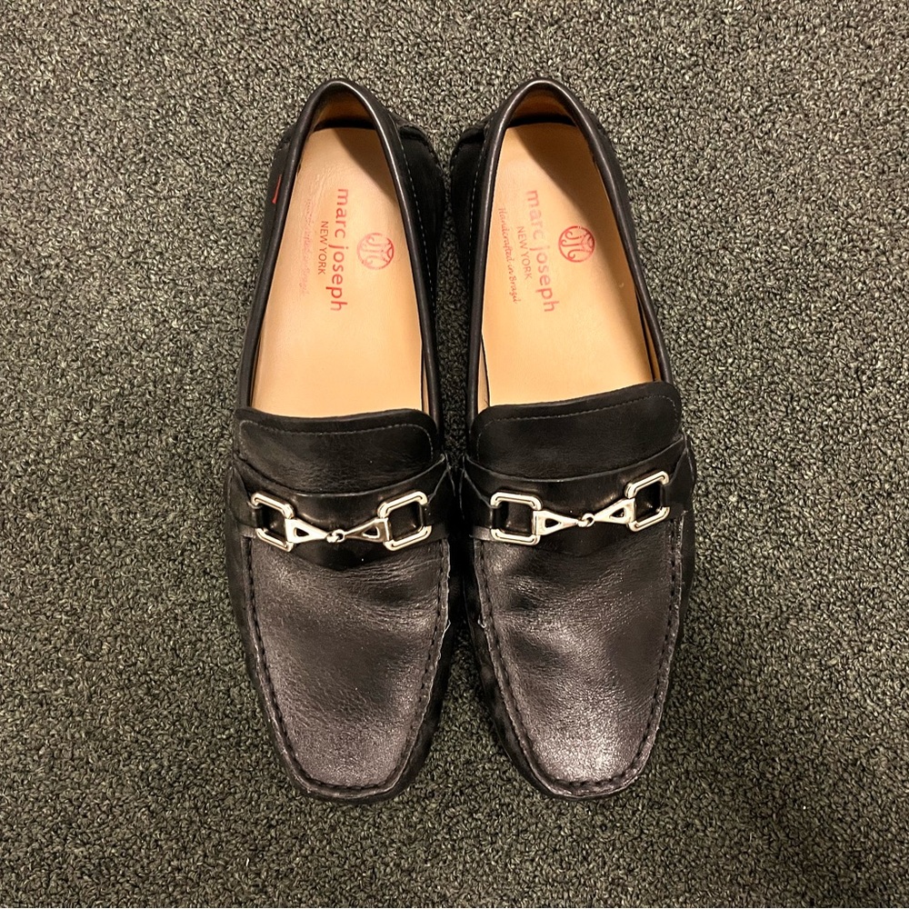 Marc Joseph Black Leather Buckle Loafers Slip-Ons